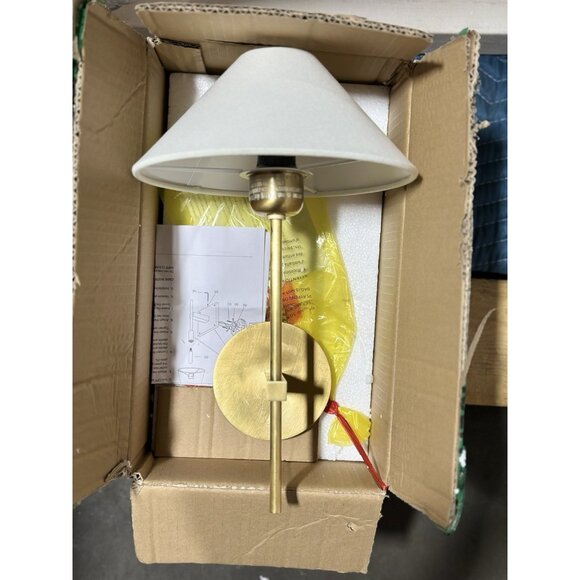 Visual Comfort Hackney Single Sconce (White Linen Shade)-Antique Brass - Picture 2 of 8